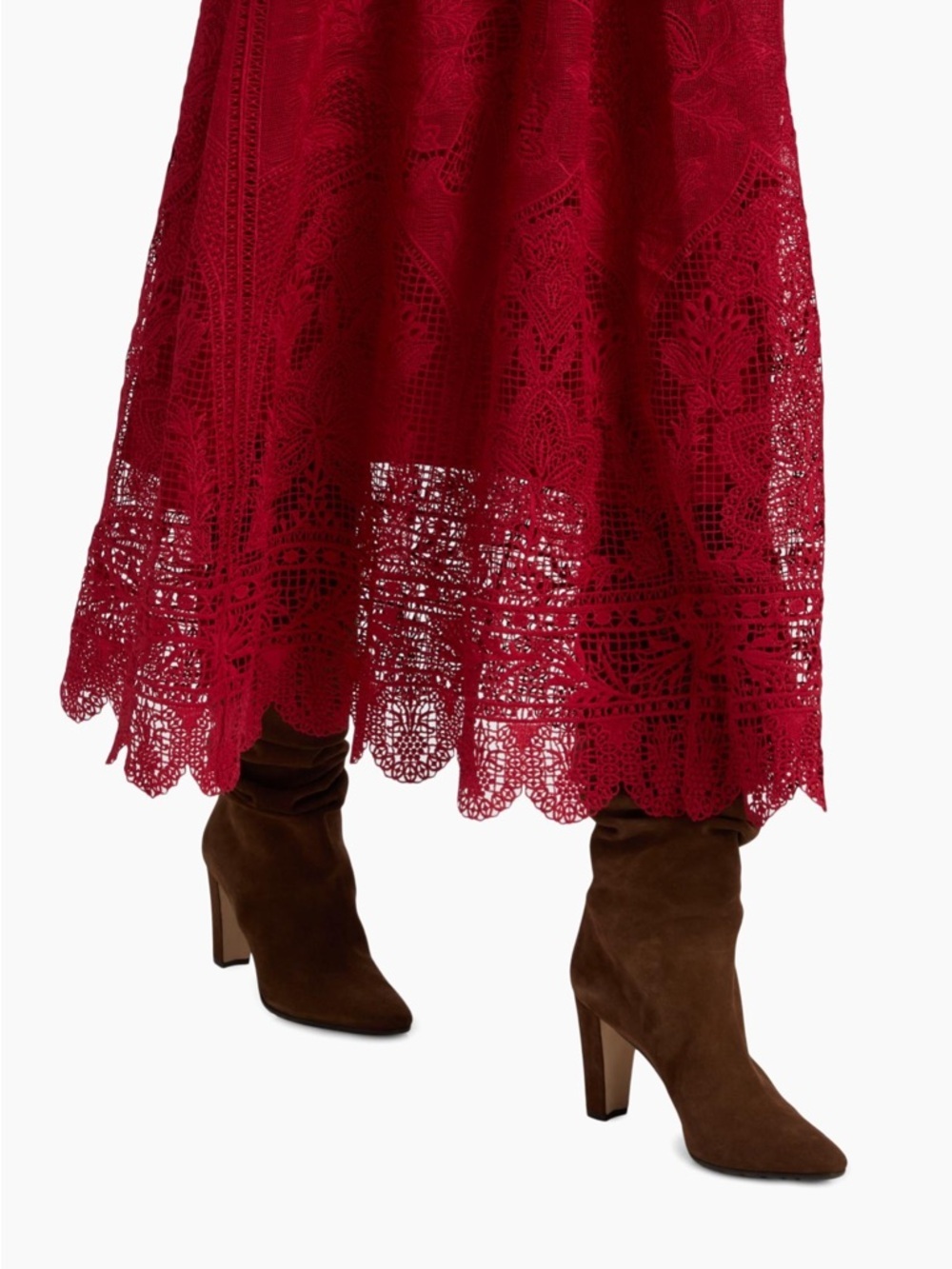 Farm Rio Red Boho Garden Guipure Lace Midi-Skirt - Picture 5 of 15